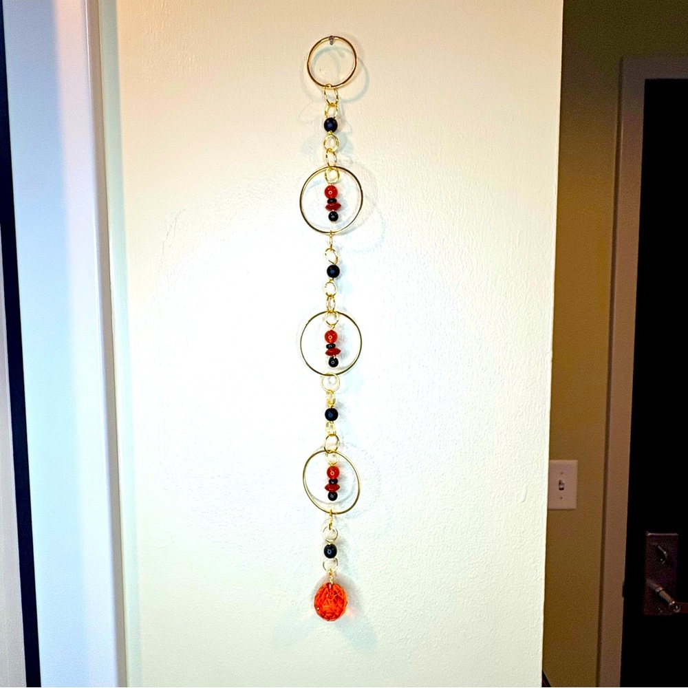 Handmade One of a Kind Crystal Gemstone Wall Hanging Carnelian & Black Onyx
